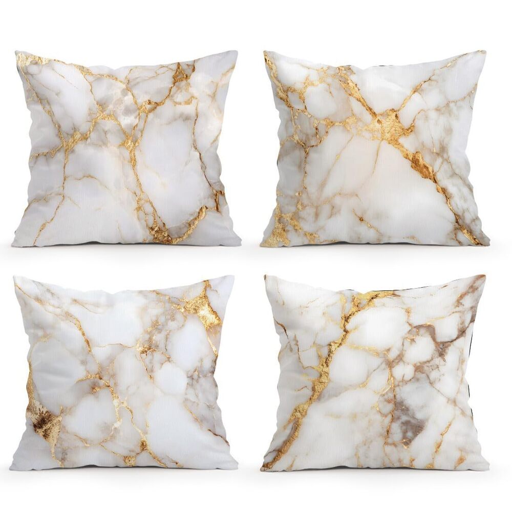 8421 Gold Foil Marble Throw Pillow Covers 18 × 18 in, Set of 4, Couch